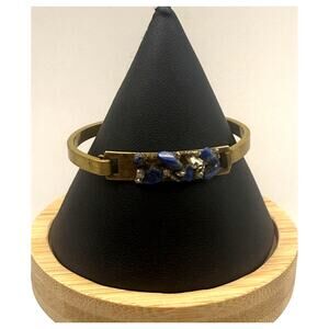 Marly Moretti Designer Brass Bracelet W/Lapis Lazuli & Pyrite